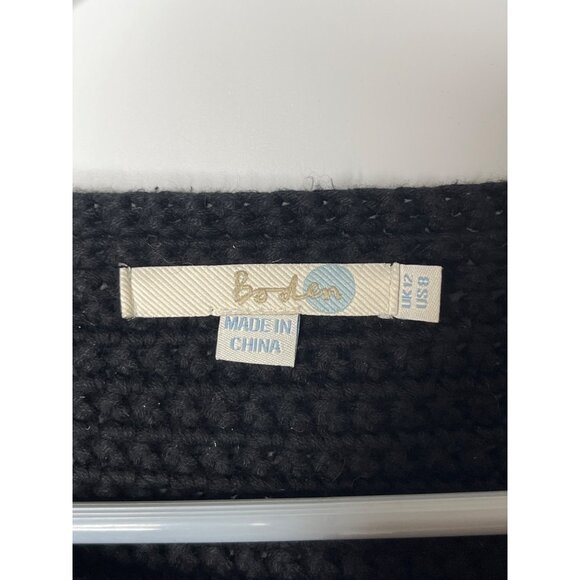 Boden Black Chunky Thick Knit‎ Sweater Jacket Cardigan Patch Pockets Size 8 - Picture 3 of 7